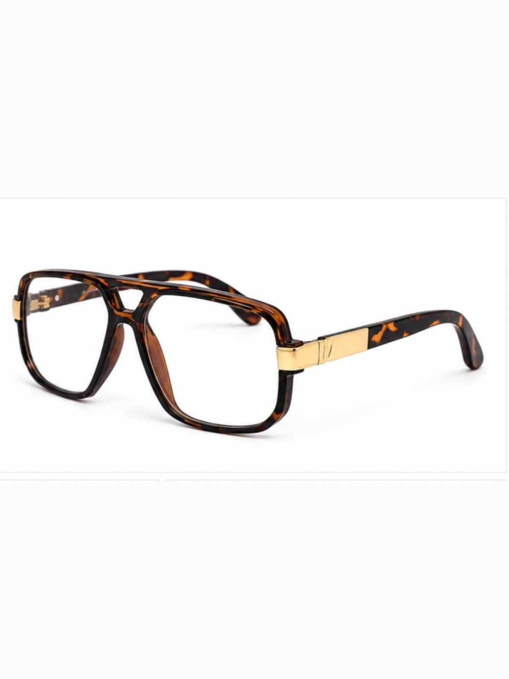 Tortoiseshell Square Frame Men's Glasses with Gold Accent